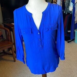 Royal Blue Long Sleeved Blouse - Lucky